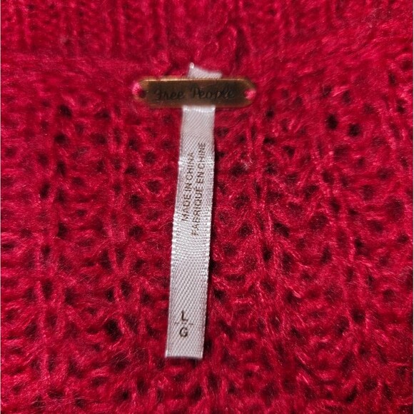 Free People Pink Chunky Wool Blend Knit Off-The- Shoulder  Sweater Size L - Picture 3 of 5